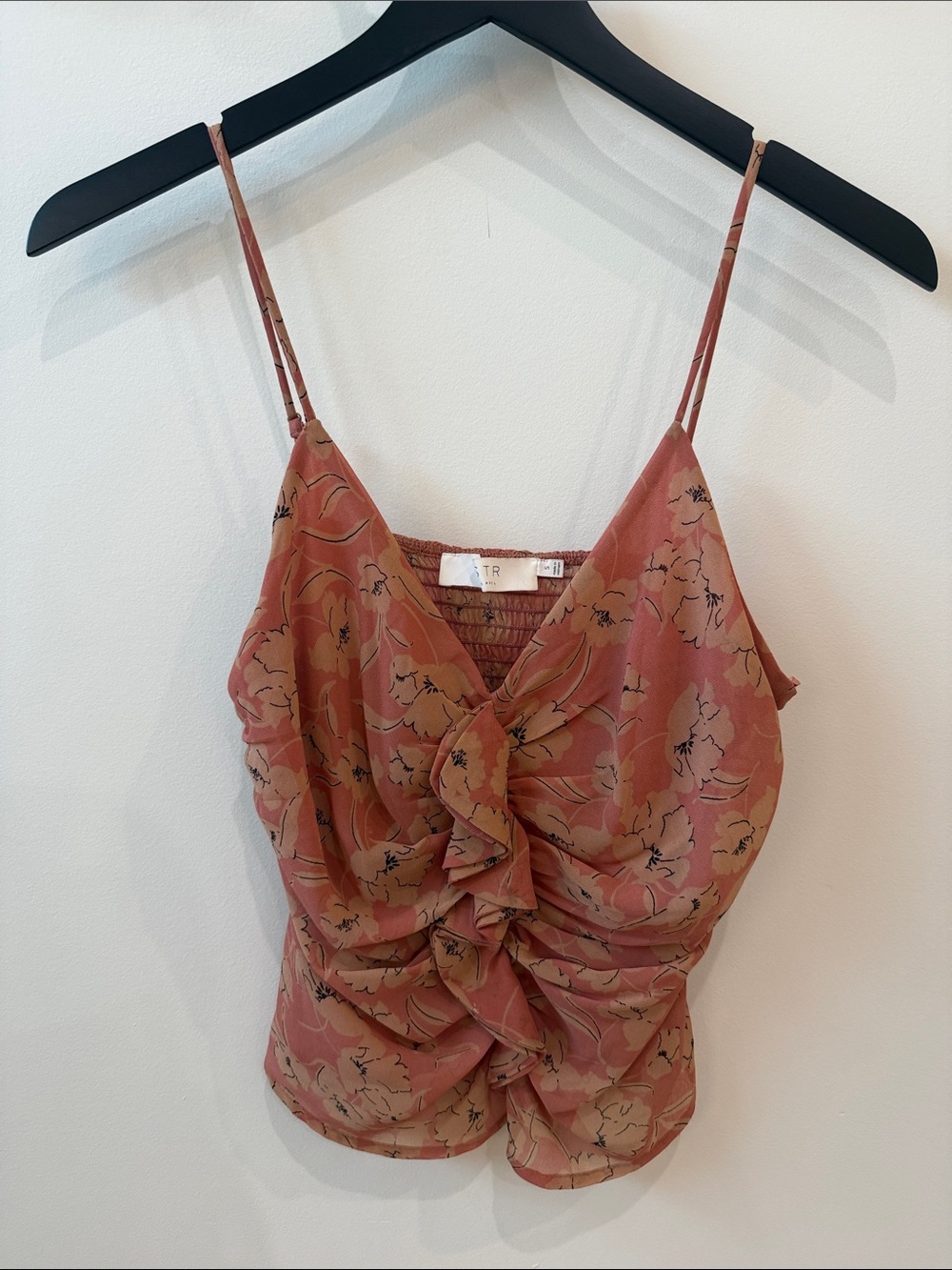 Astr Rust Pink Floral Ruffled Camisole